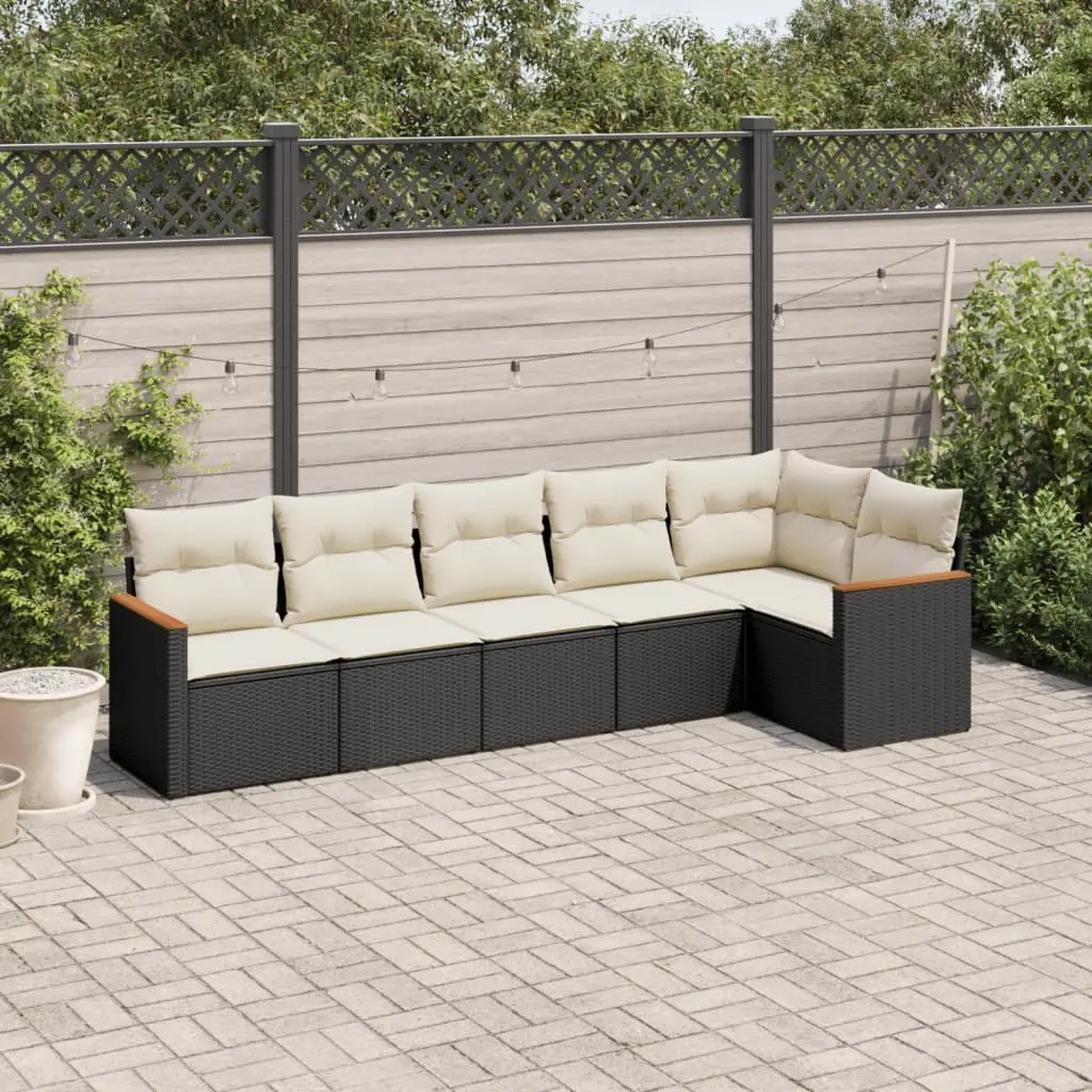 Set Divano da Giardino 6 pz con Cuscini Nero in Polyrattan