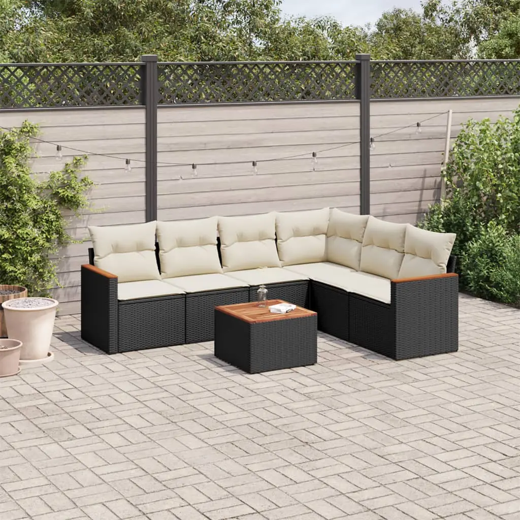 Set Divani da Giardino con Cuscini 7pz Nero Polyrattan