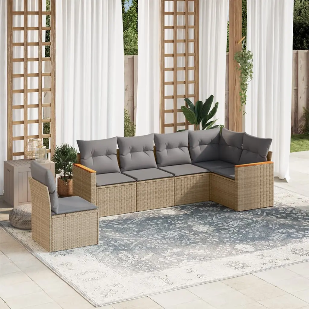 Set Divano da Giardino 6 pz con Cuscini Beige Misto Polyrattan