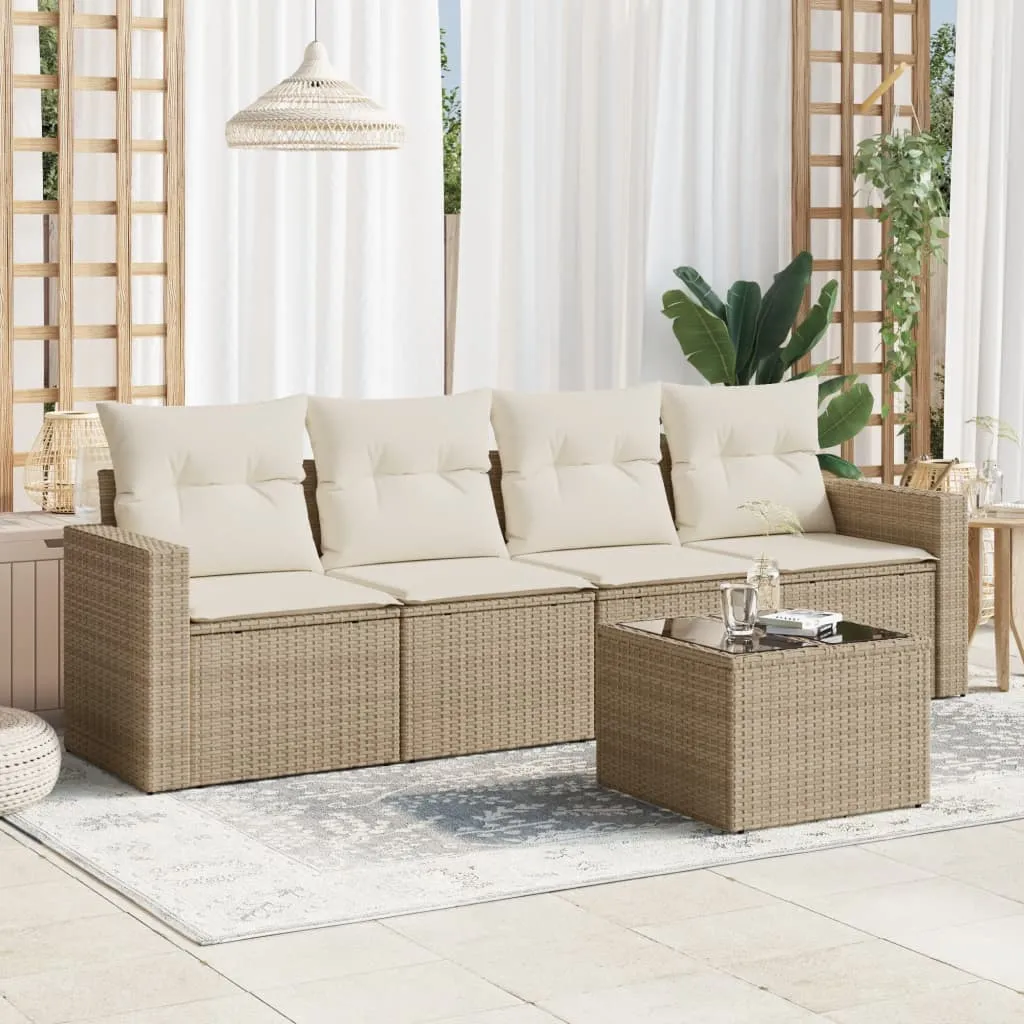 vidaXL Set Divano da Giardino 5 pz con Cuscini Beige in Polyrattan