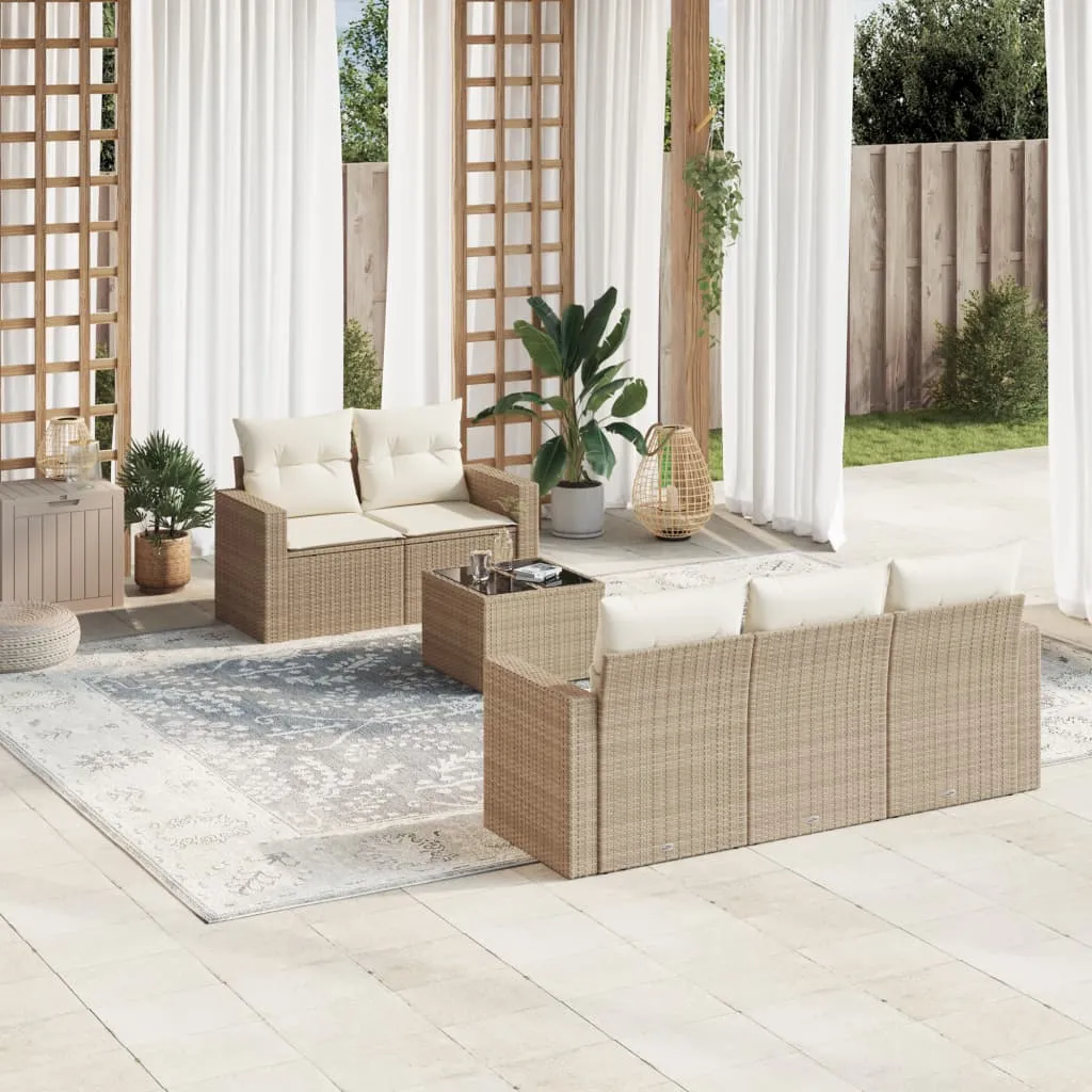 vidaXL Set Divano da Giardino 6 pz con Cuscini Beige in Polyrattan