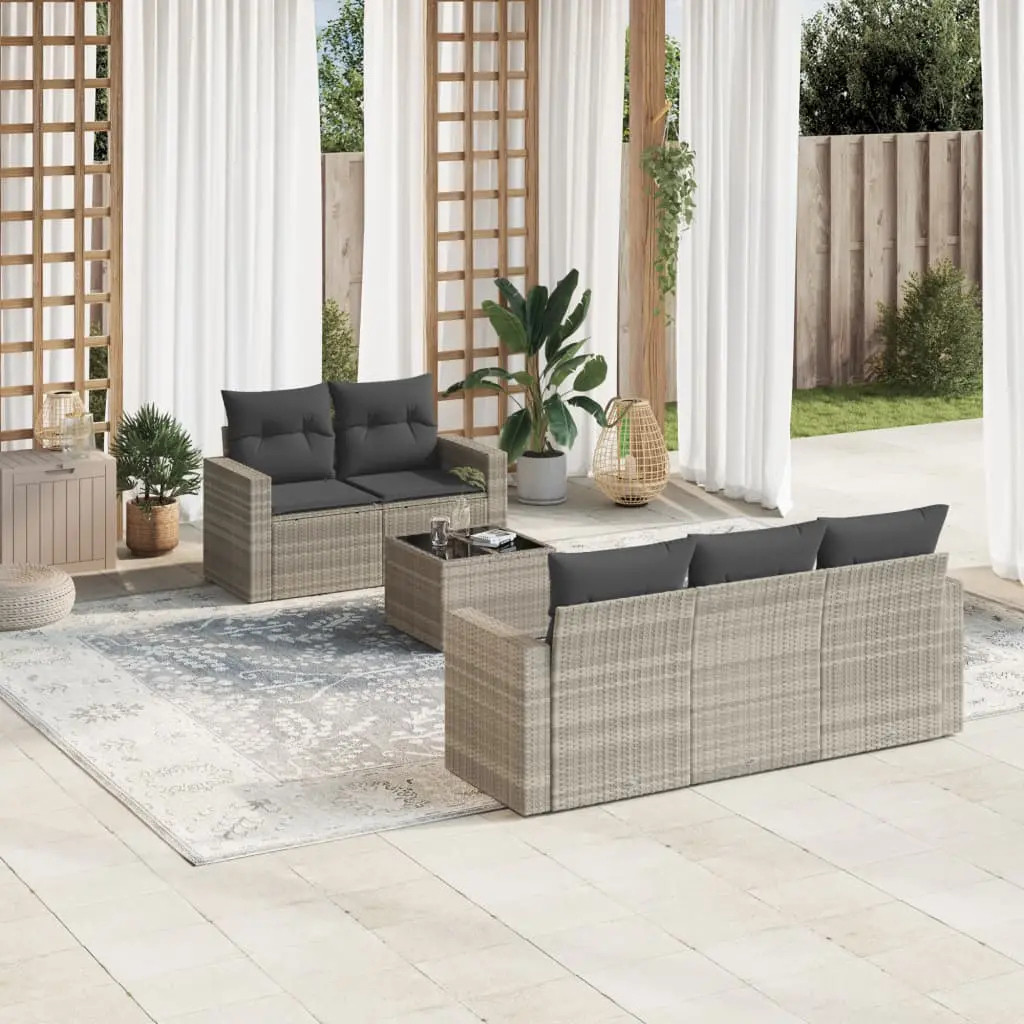 Set Divano da Giardino 6pz con Cuscini Grigio Chiaro Polyrattan