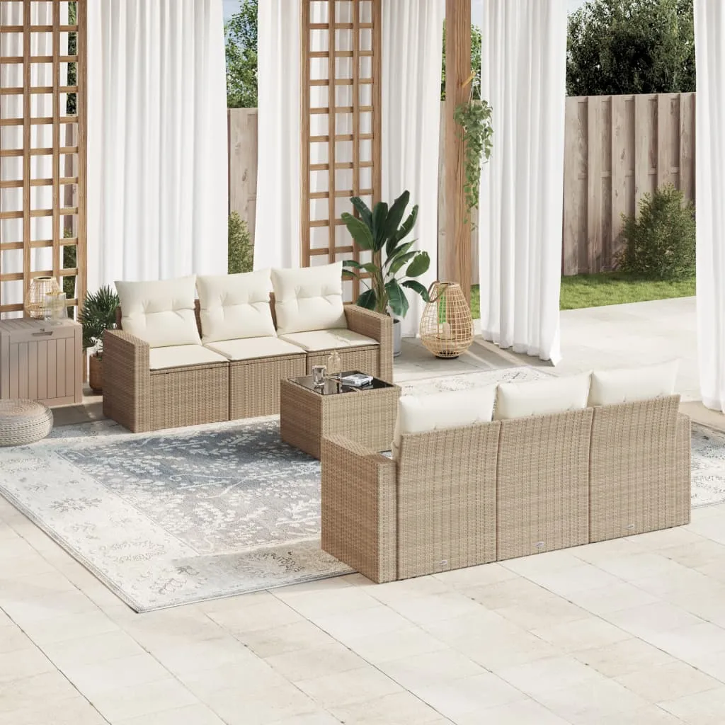 vidaXL Set Divani da Giardino 7 pz con Cuscini Beige in Polyrattan