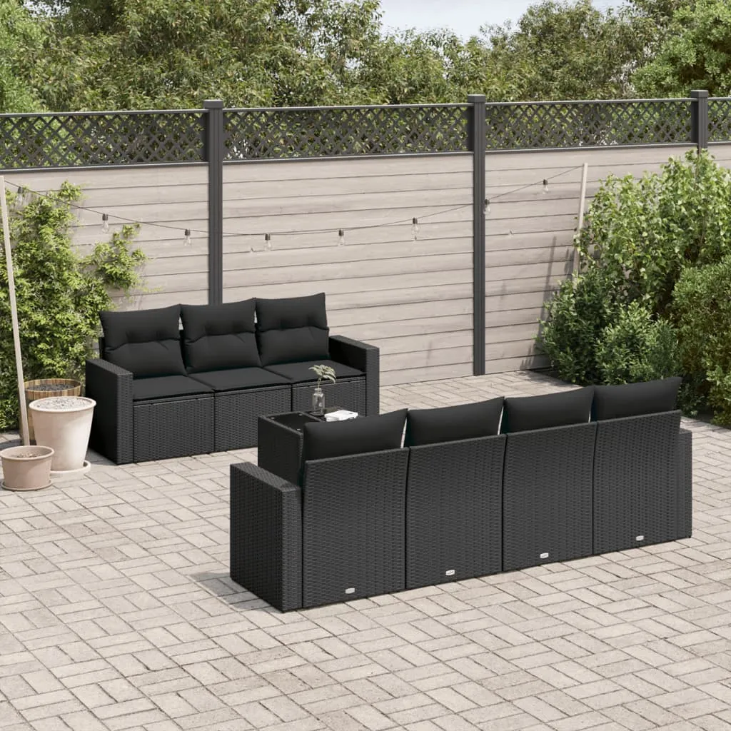 vidaXL Set Divani da Giardino con Cuscini 8 pz Nero in Polyrattan