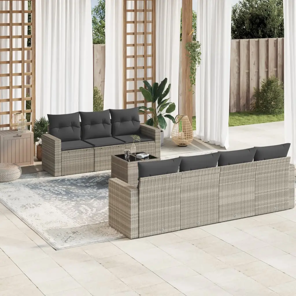 Set Divano da Giardino 8pz con Cuscini Grigio Chiaro Polyrattan