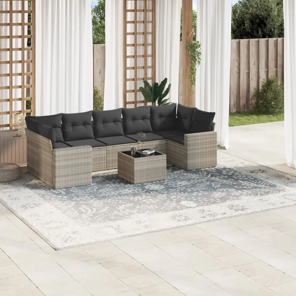 Set Divano da Giardino 8pz con Cuscini Grigio Chiaro Polyrattan