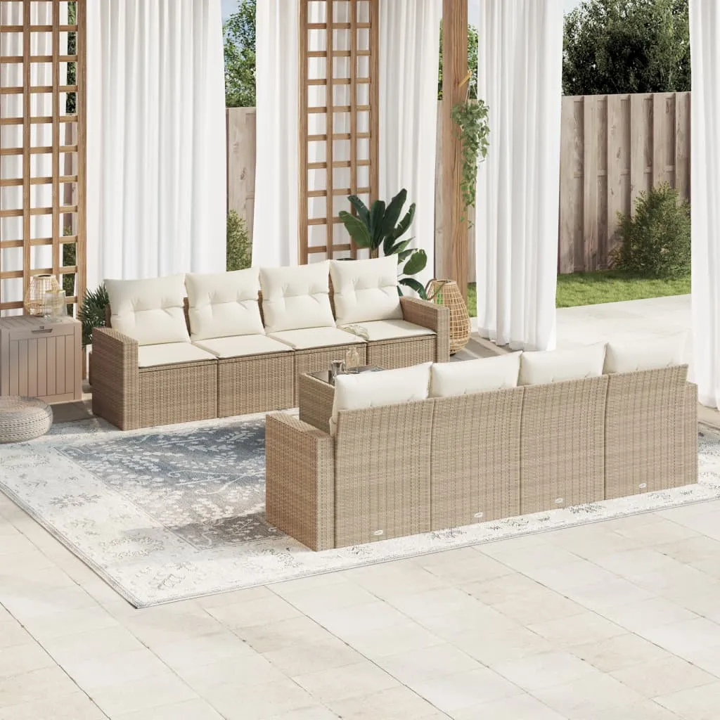 vidaXL Set Divano da Giardino 9 pz con Cuscini Beige in Polyrattan