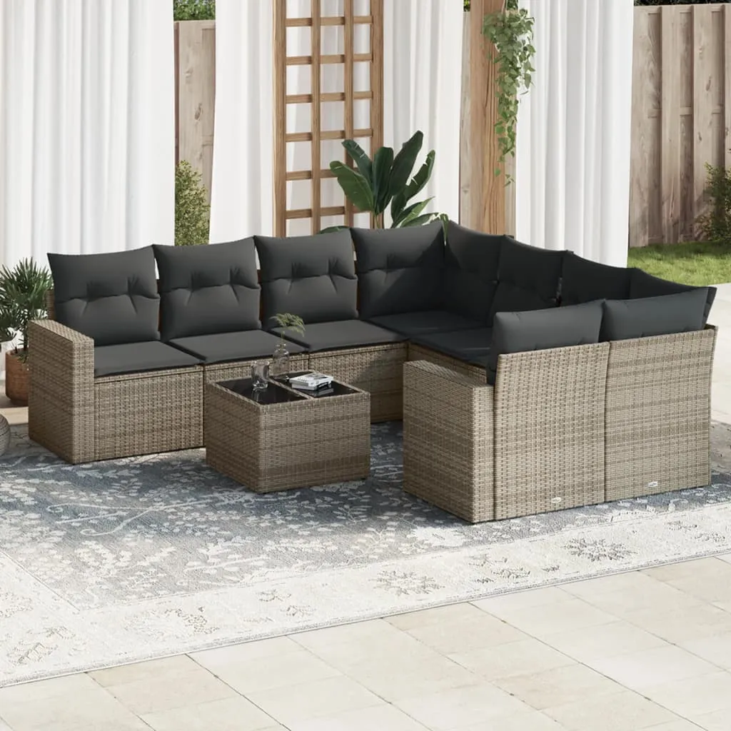 vidaXL Set Divano da Giardino 9 pz con Cuscini Grigio in Polyrattan