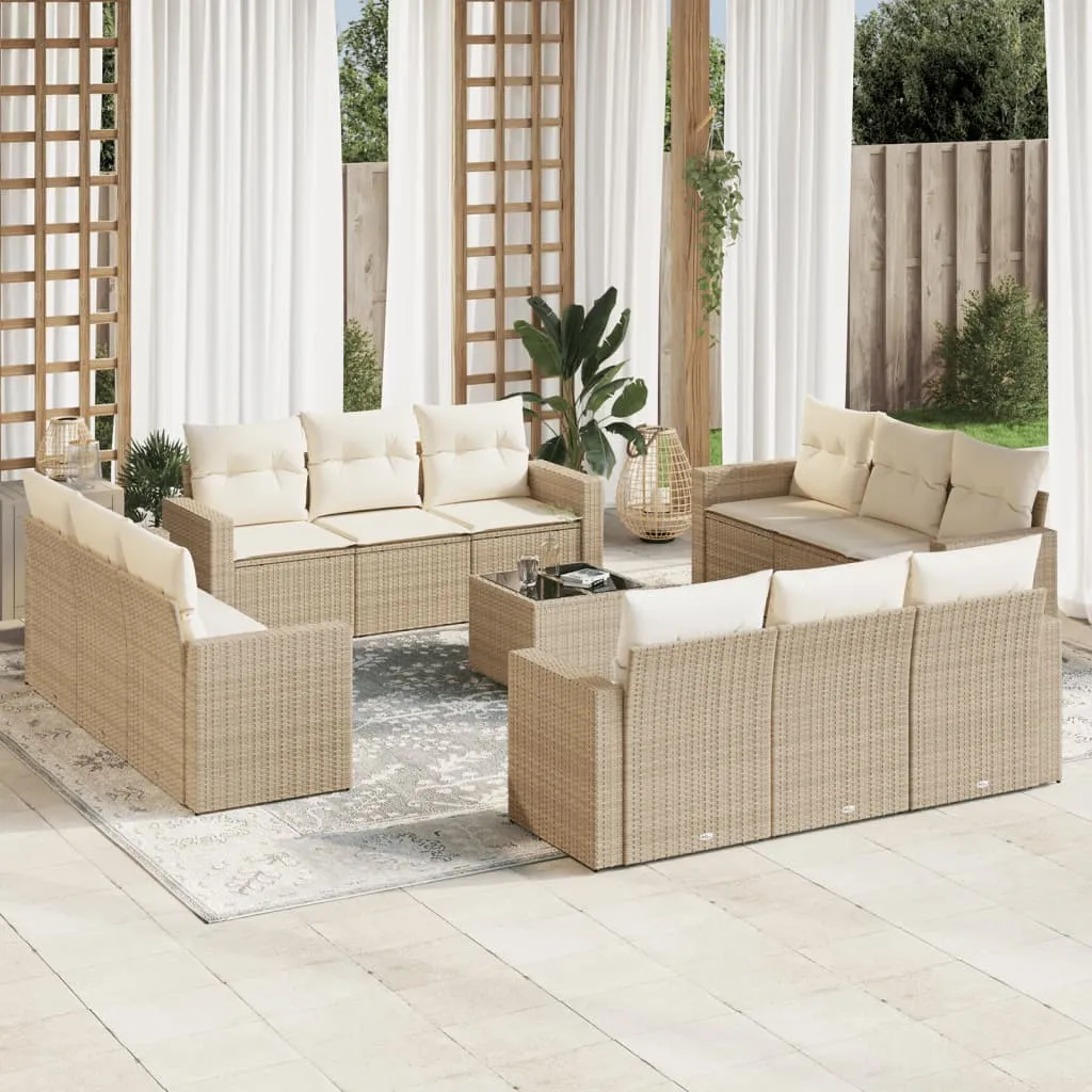 vidaXL Set Divano da Giardino 13 pz con Cuscini Beige in Polyrattan