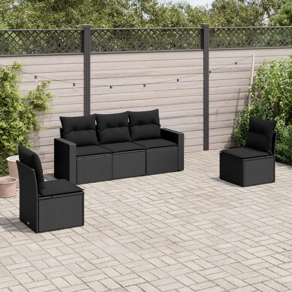 vidaXL Set Divani da Giardino 5 pz con Cuscini in Polyrattan Nero