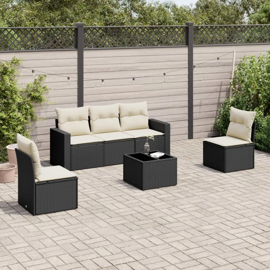 vidaXL Set Divano da Giardino 6 pz con Cuscini Nero in Polyrattan