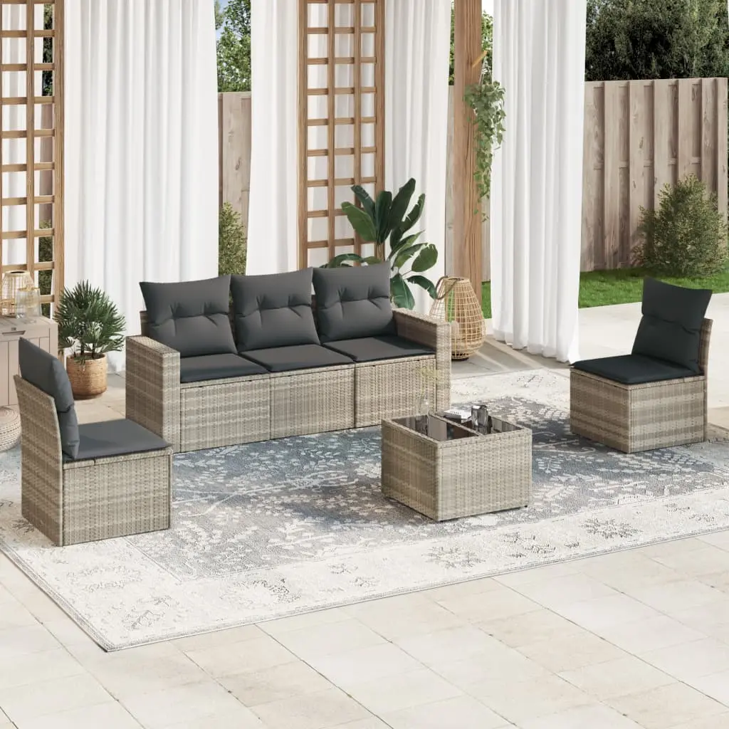 Set Divano da Giardino 6pz con Cuscini Grigio Chiaro Polyrattan