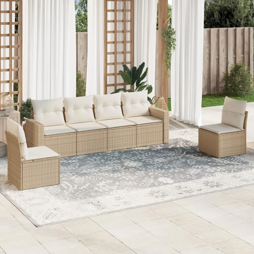 vidaXL Set Divano da Giardino 6 pz con Cuscini Beige in Polyrattan