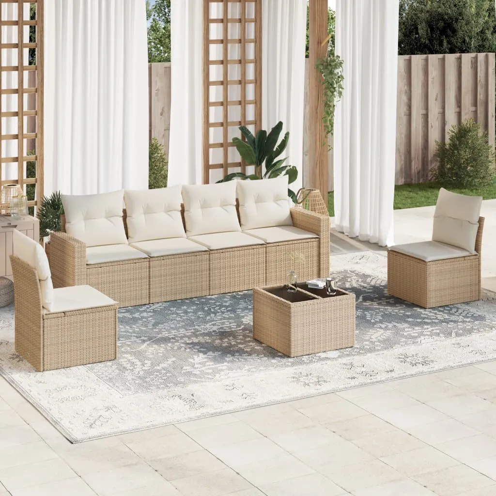 vidaXL Set Divani da Giardino 7 pz con Cuscini Beige in Polyrattan