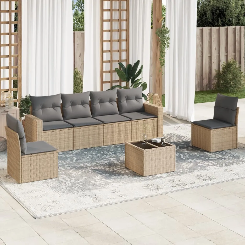 vidaXL Set Divani da Giardino 7 pz con Cuscini Beige in Polyrattan