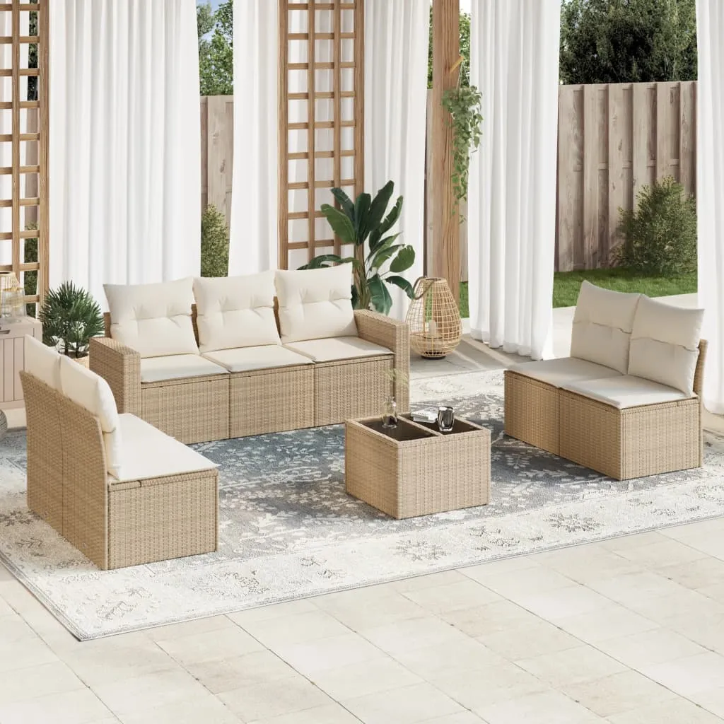 vidaXL Set Divano da Giardino 8 pz con Cuscini Beige in Polyrattan