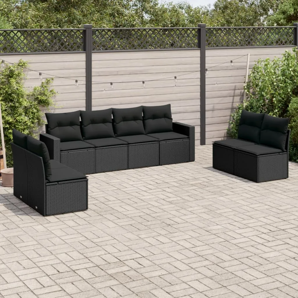 vidaXL Set Divani da Giardino con Cuscini 8 pz Nero in Polyrattan