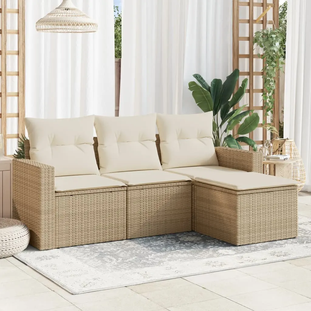 vidaXL Set Divano da Giardino 4 pz con Cuscini Beige in Polyrattan