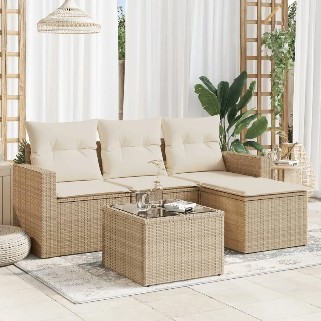 vidaXL Set Divano da Giardino 5 pz con Cuscini Beige in Polyrattan