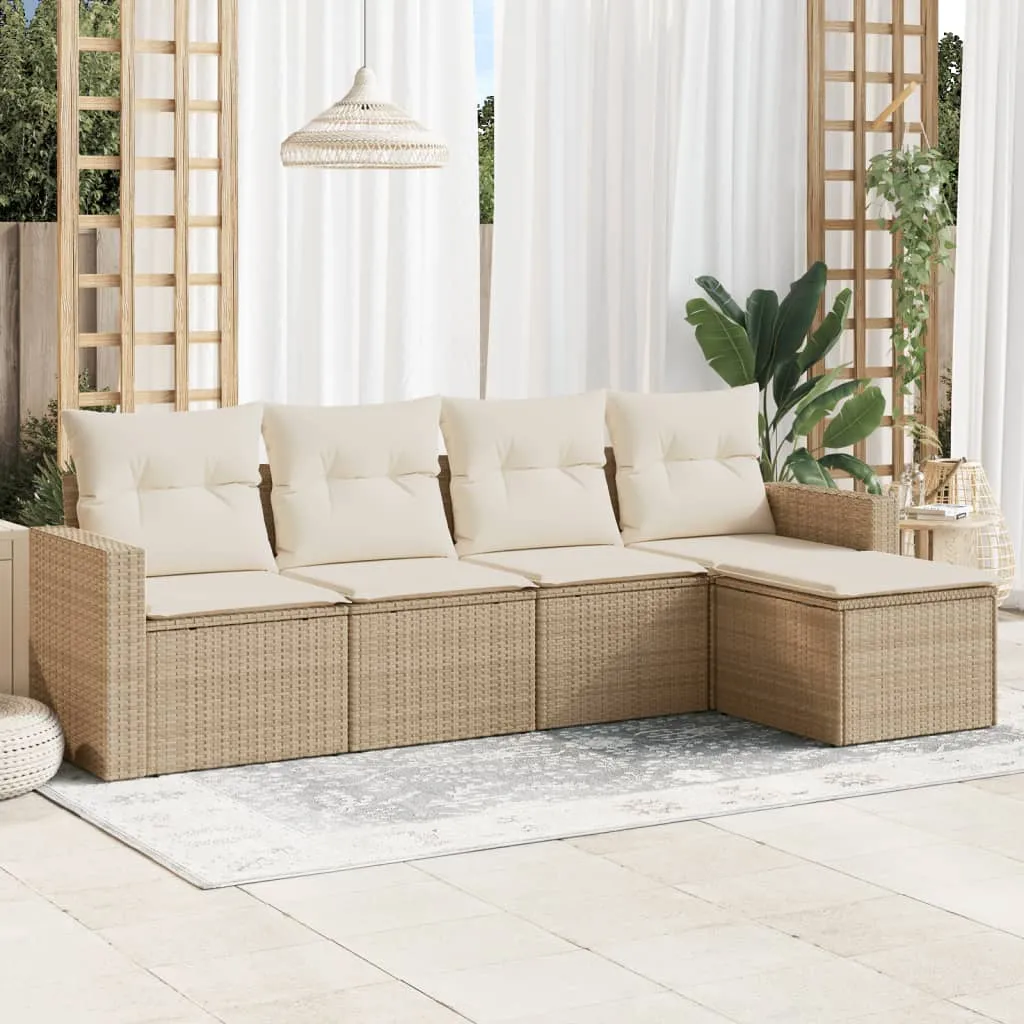 vidaXL Set Divano da Giardino 5 pz con Cuscini Beige in Polyrattan