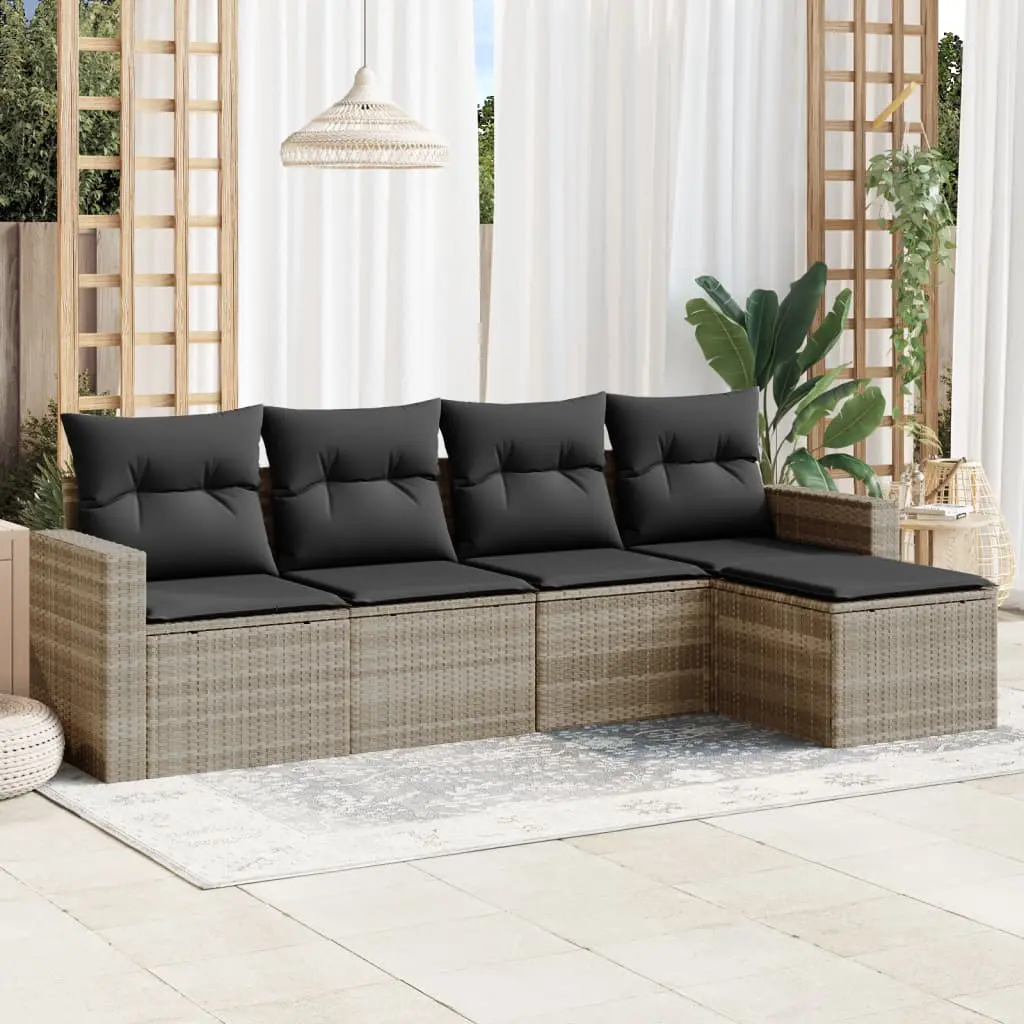 Set Divano da Giardino 5pz con Cuscini Grigio Chiaro Polyrattan