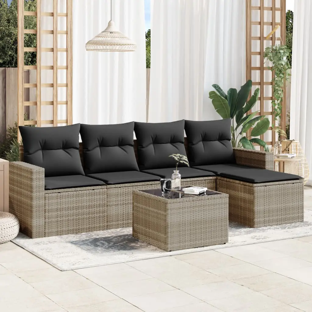 Set Divano da Giardino 6pz con Cuscini Grigio Chiaro Polyrattan