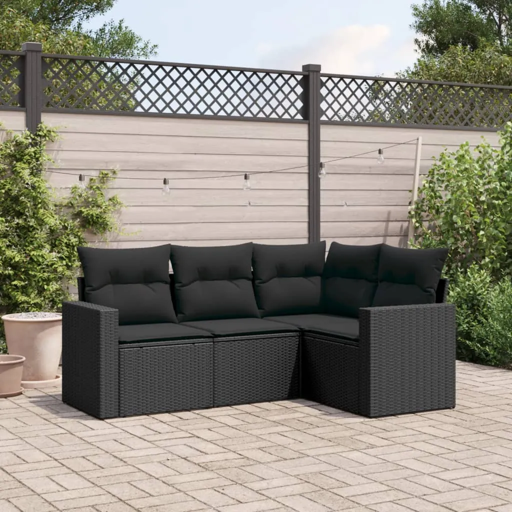 vidaXL Set Divani da Giardino 4 pz con Cuscini Nero in Polyrattan