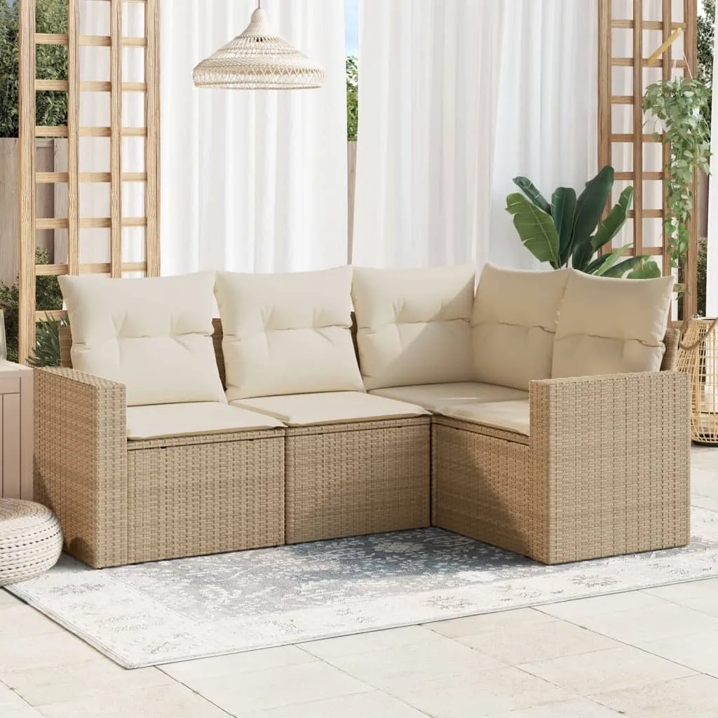 vidaXL Set Divano da Giardino 4 pz con Cuscini Beige in Polyrattan