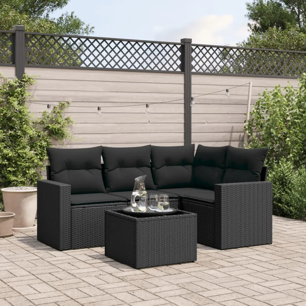 vidaXL Set Divani da Giardino 5 pz con Cuscini in Polyrattan Nero