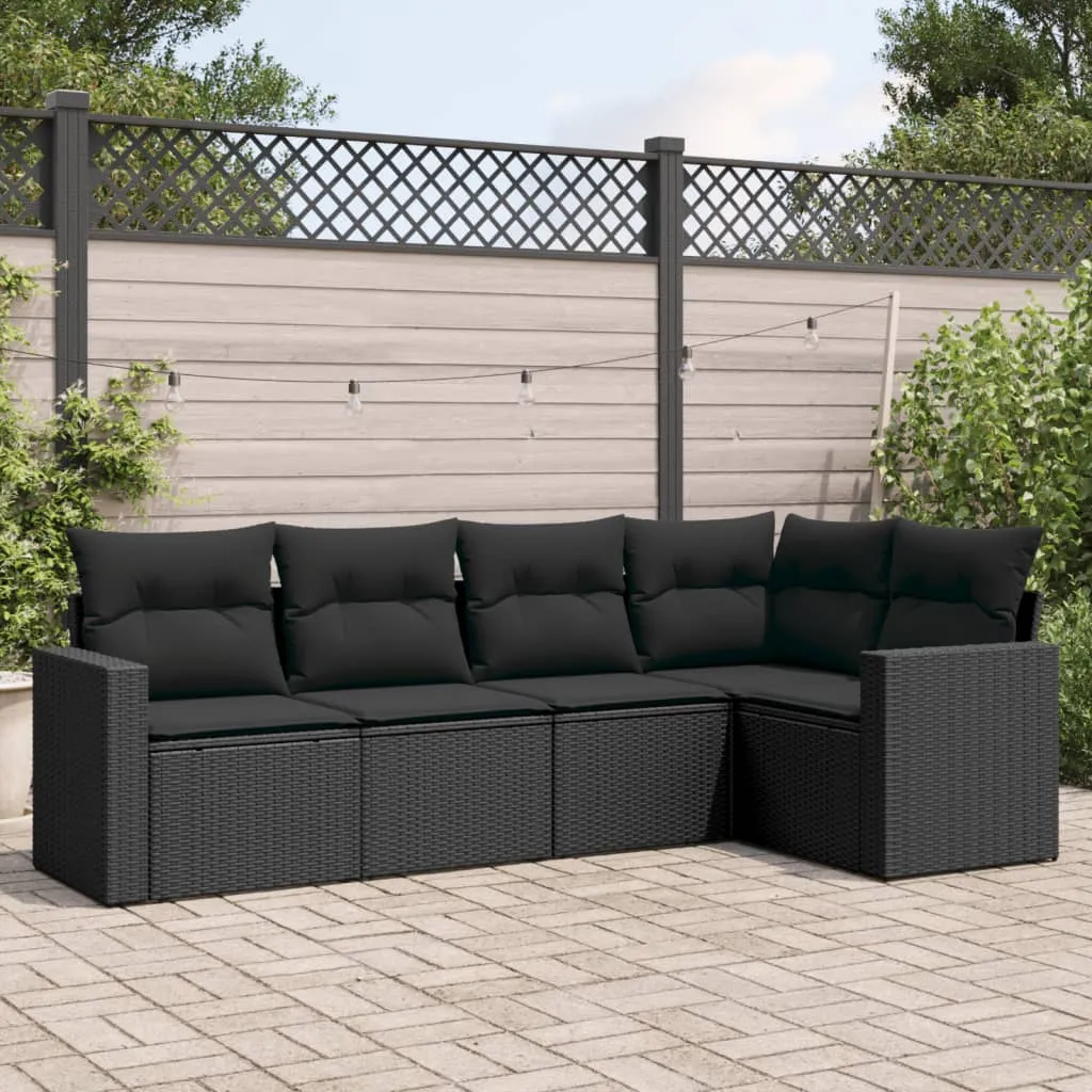 vidaXL Set Divani da Giardino 5 pz con Cuscini in Polyrattan Nero