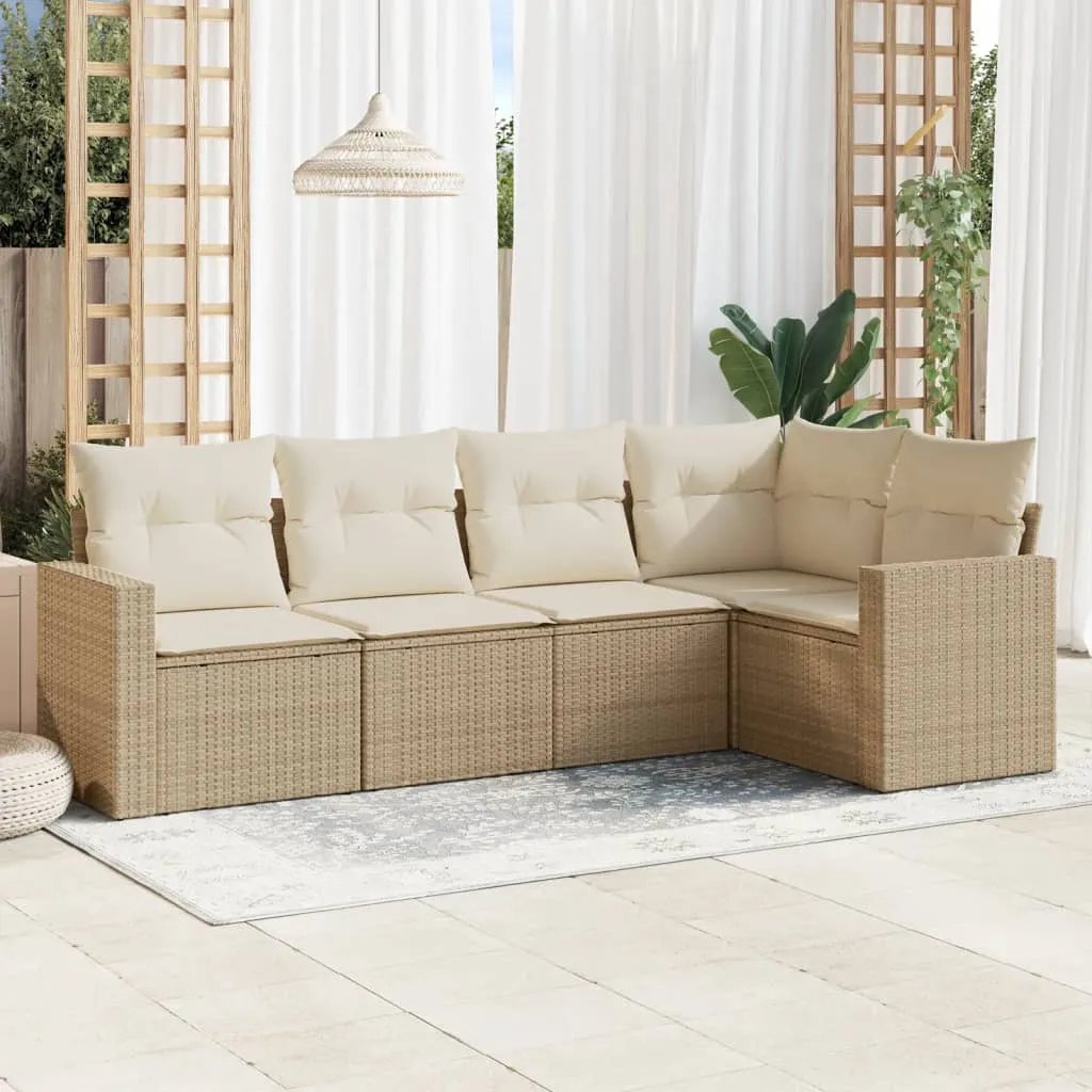 vidaXL Set Divano da Giardino 5 pz con Cuscini Beige in Polyrattan