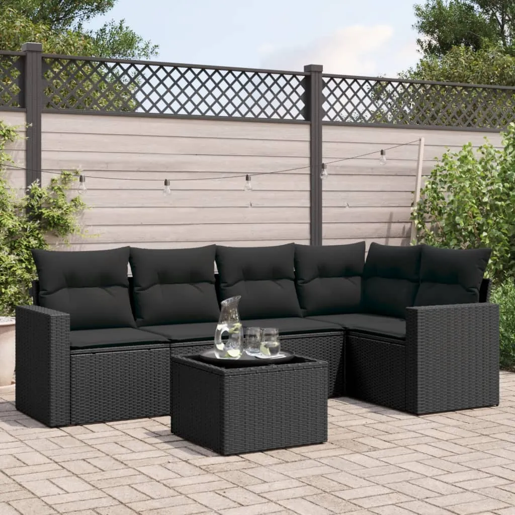 vidaXL Set Divano da Giardino 6 pz con Cuscini Nero in Polyrattan