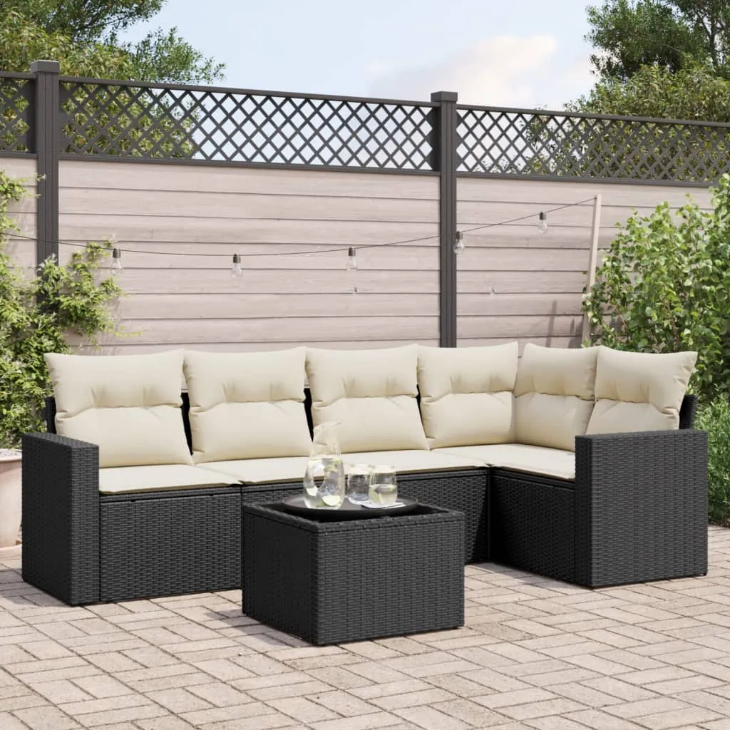 vidaXL Set Divano da Giardino 6 pz con Cuscini Nero in Polyrattan