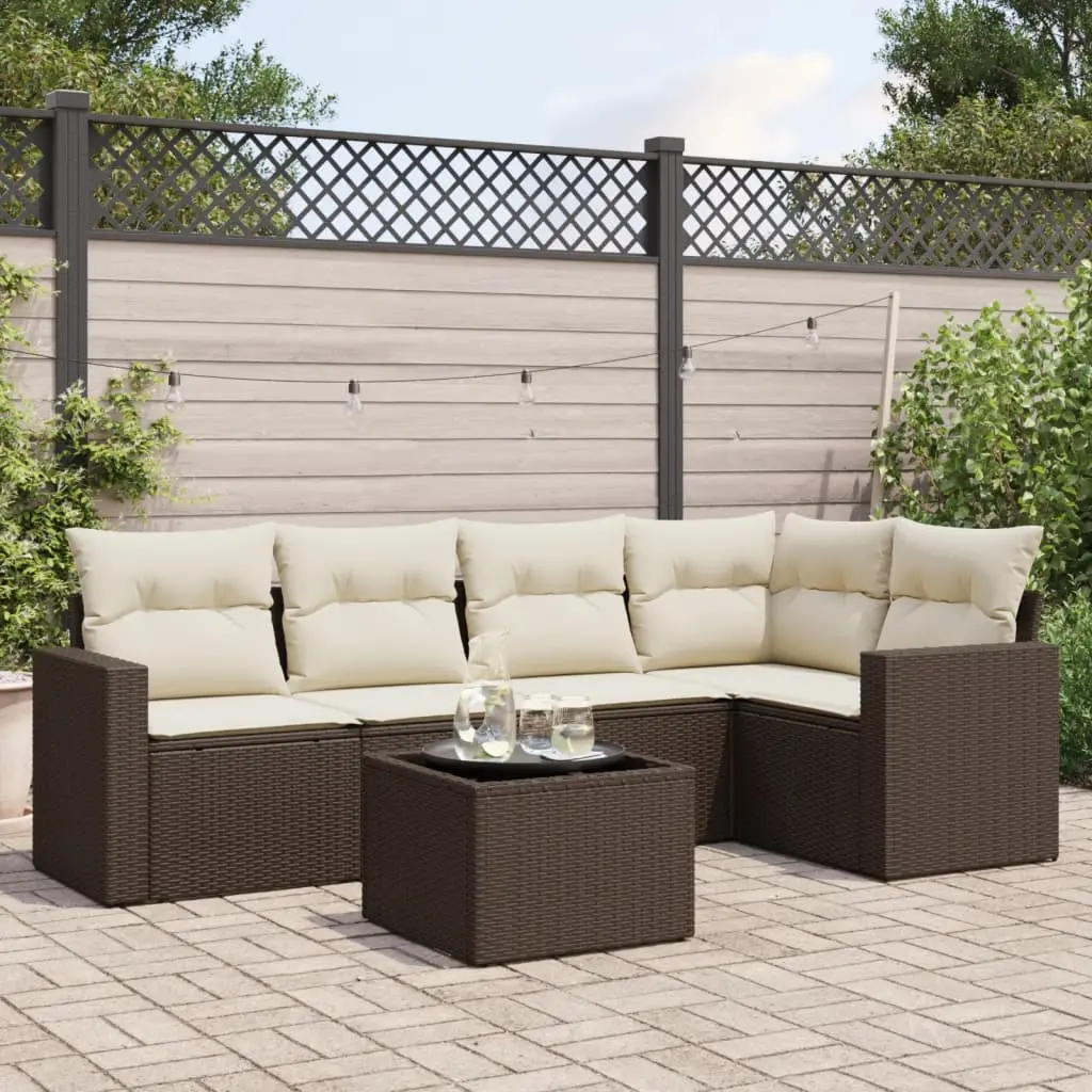 Set Divano da Giardino 6 pz con Cuscini Marrone in Polyrattan