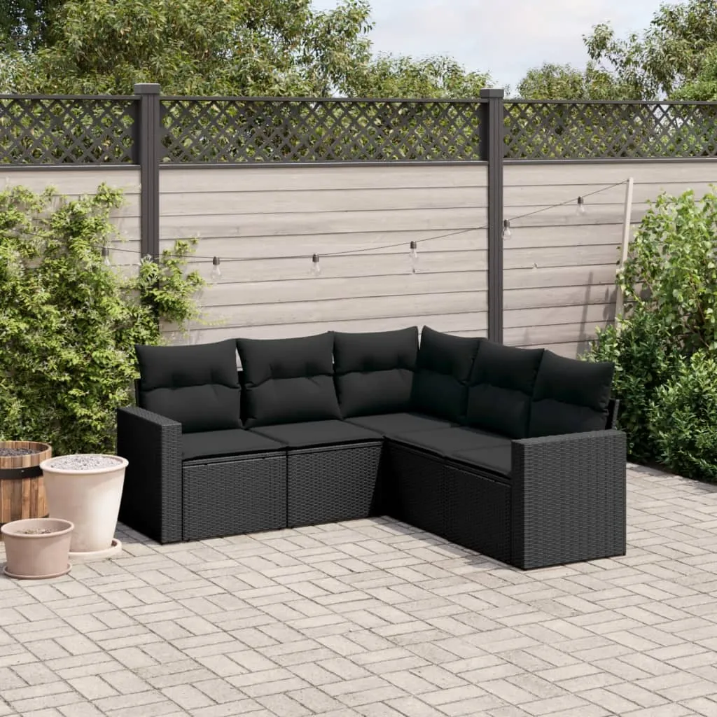 vidaXL Set Divani da Giardino 5 pz con Cuscini in Polyrattan Nero