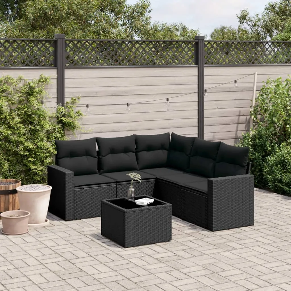 vidaXL Set Divano da Giardino 6 pz con Cuscini Nero in Polyrattan