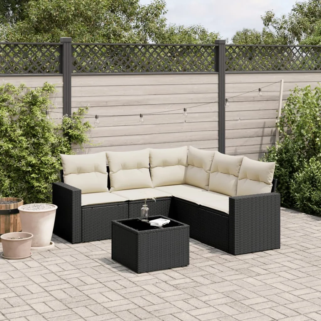 vidaXL Set Divano da Giardino 6 pz con Cuscini Nero in Polyrattan