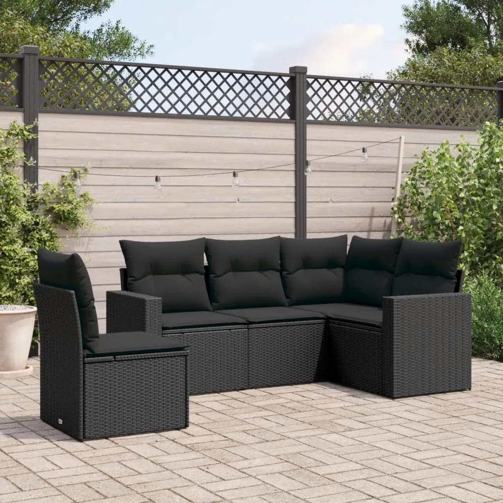 vidaXL Set Divani da Giardino 5 pz con Cuscini in Polyrattan Nero