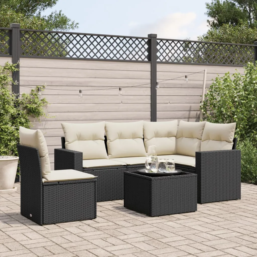 vidaXL Set Divano da Giardino 6 pz con Cuscini Nero in Polyrattan