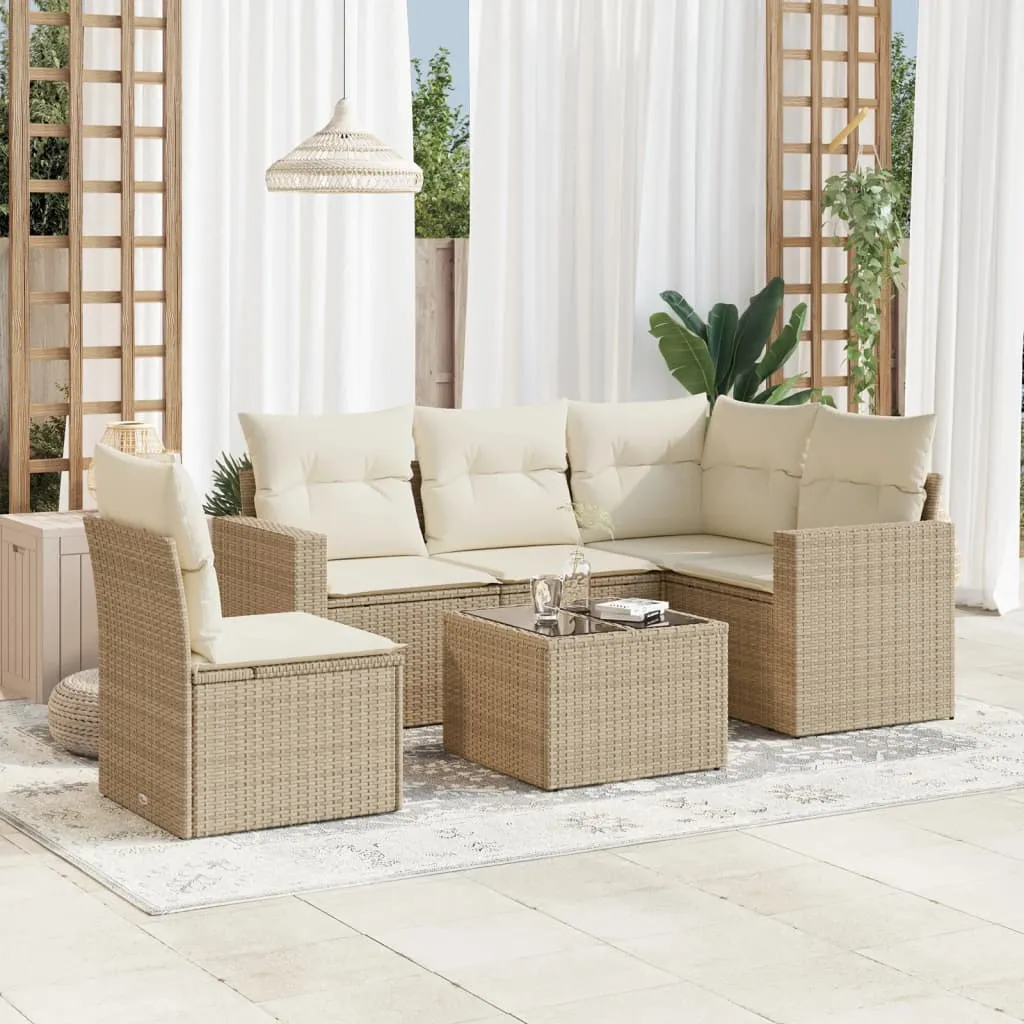 vidaXL Set Divano da Giardino 6 pz con Cuscini Beige in Polyrattan