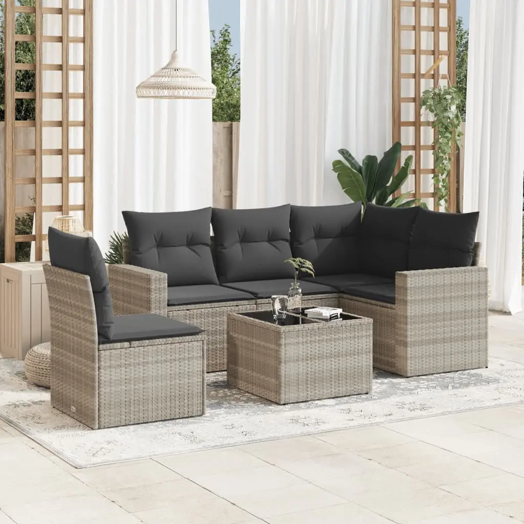 Set Divano da Giardino 6pz con Cuscini Grigio Chiaro Polyrattan