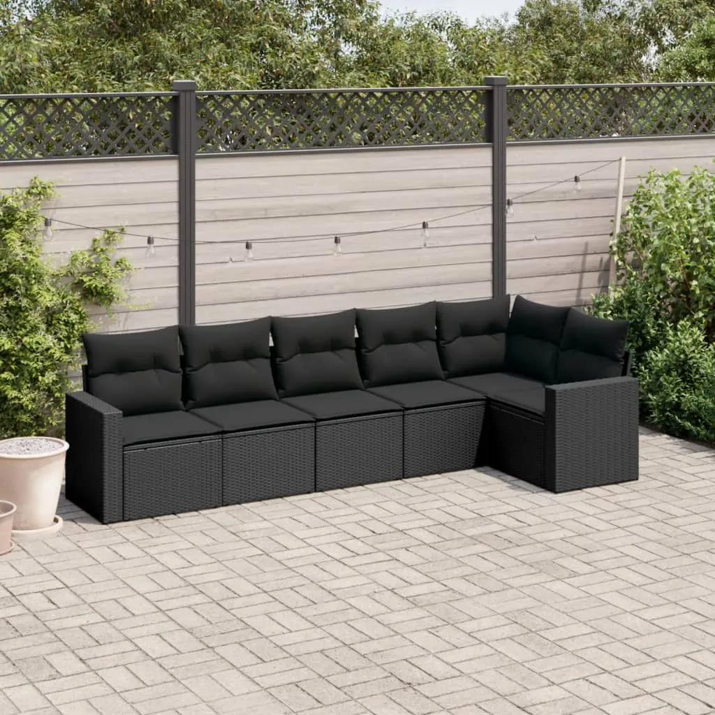 vidaXL Set Divano da Giardino 6 pz con Cuscini Nero in Polyrattan