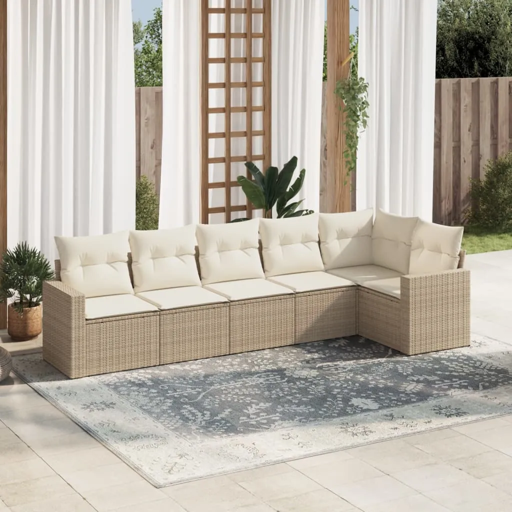 vidaXL Set Divano da Giardino 6 pz con Cuscini Beige in Polyrattan