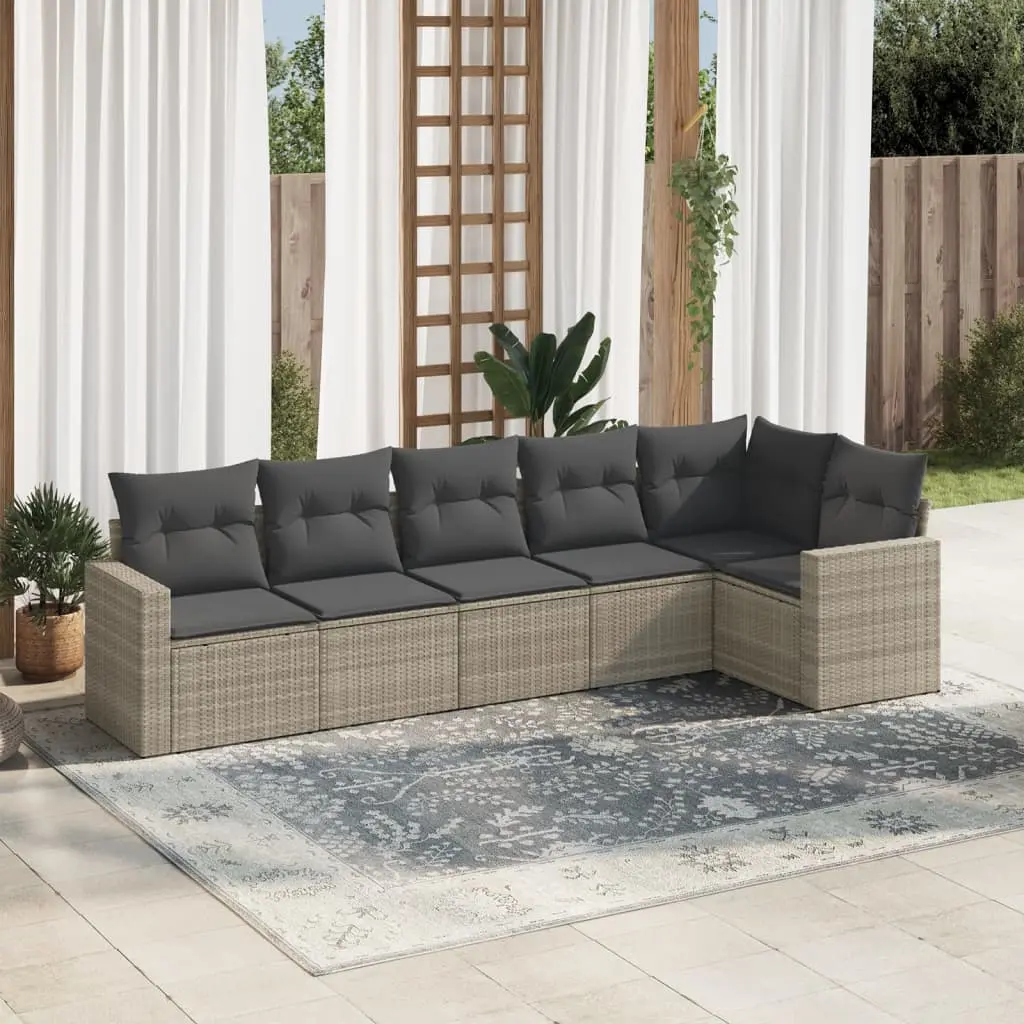 Set Divano da Giardino 6pz con Cuscini Grigio Chiaro Polyrattan