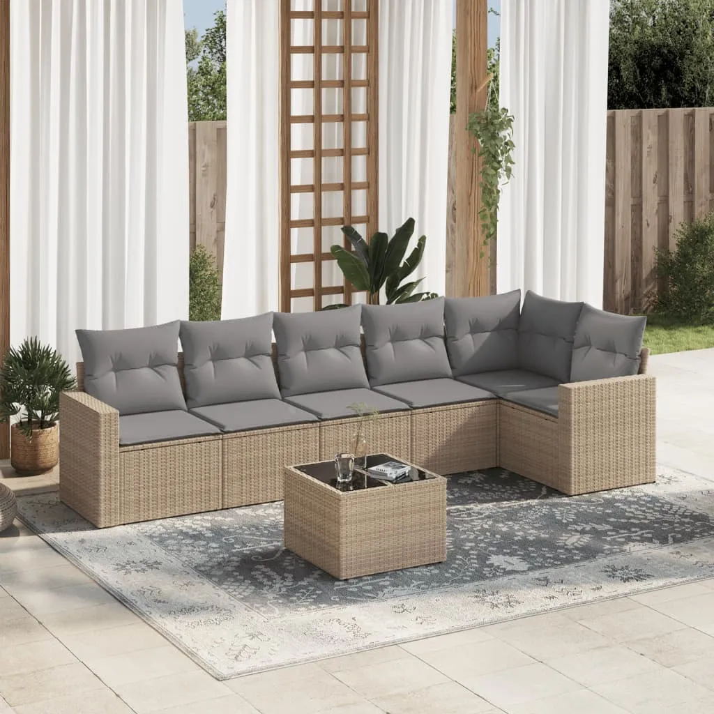 vidaXL Set Divani da Giardino 7 pz con Cuscini Beige in Polyrattan