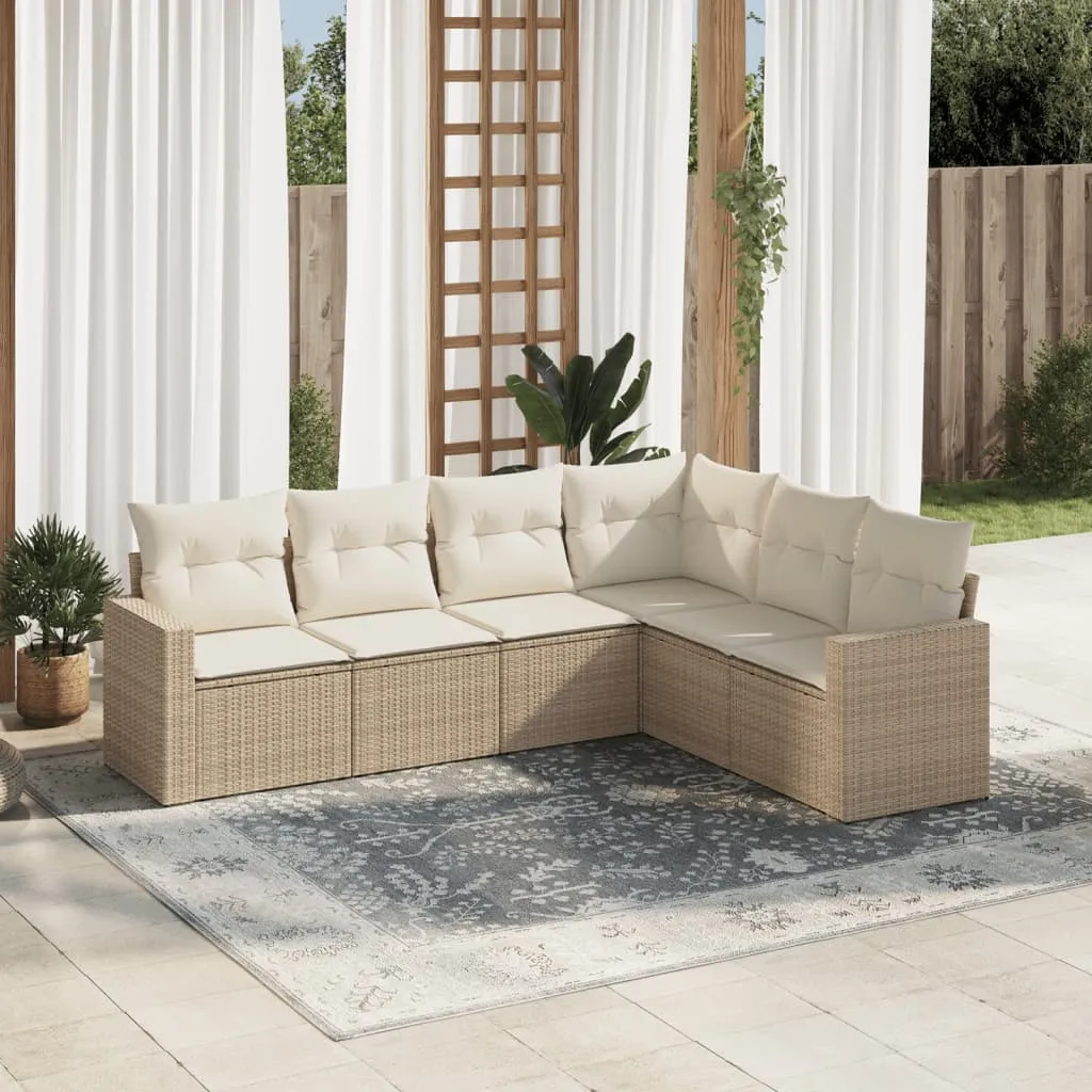 vidaXL Set Divano da Giardino 6 pz con Cuscini Beige in Polyrattan