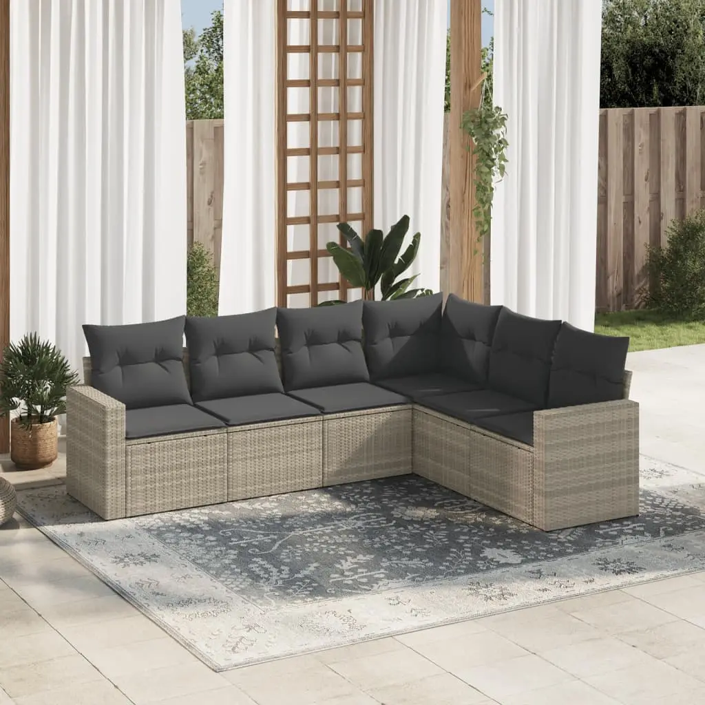 Set Divano da Giardino 6pz con Cuscini Grigio Chiaro Polyrattan