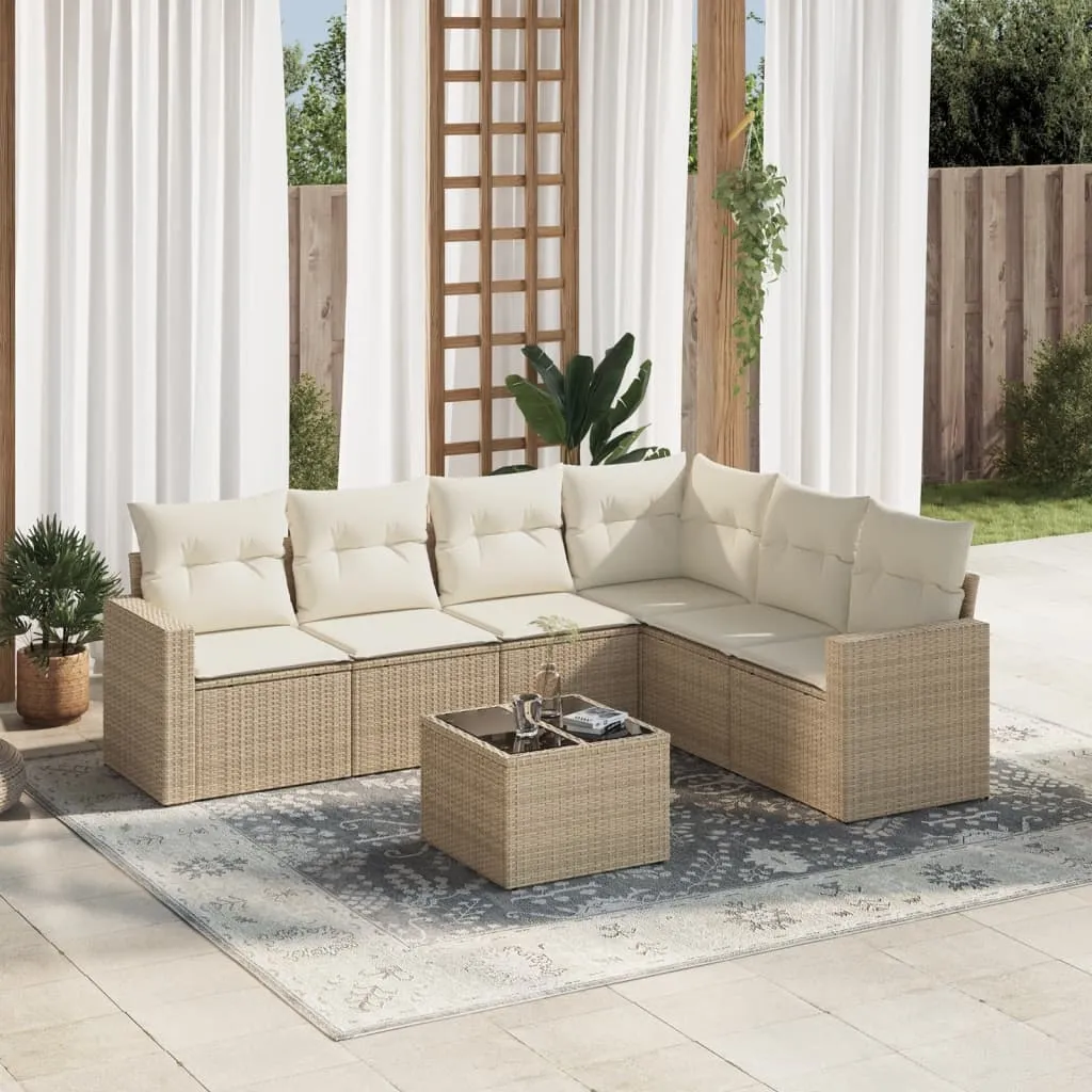 vidaXL Set Divani da Giardino 7 pz con Cuscini Beige in Polyrattan