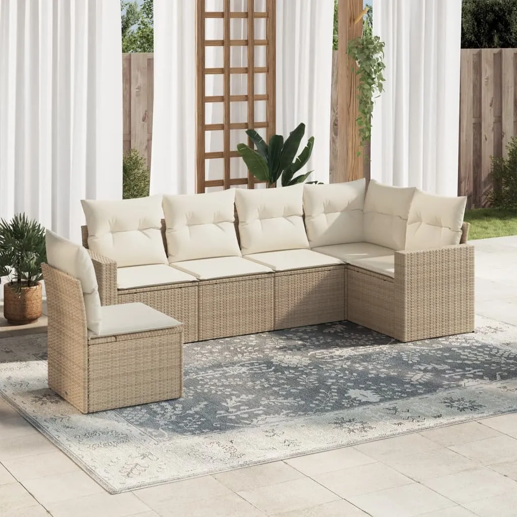 vidaXL Set Divano da Giardino 6 pz con Cuscini Beige in Polyrattan