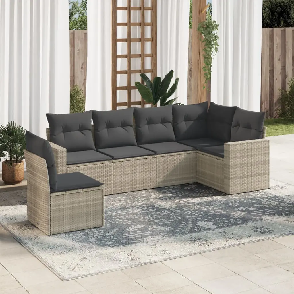 Set Divano da Giardino 6pz con Cuscini Grigio Chiaro Polyrattan